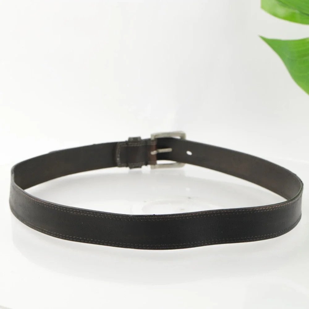 Timberland Mens Belt Size 36 Brown Leather Work Casual Adjustable Buckle Logo